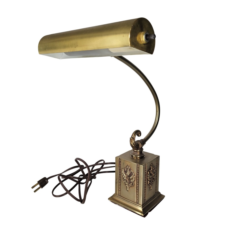 Vintage Brass Lamp Bankers Piano Desk Adjustable head Ornate Base MCM